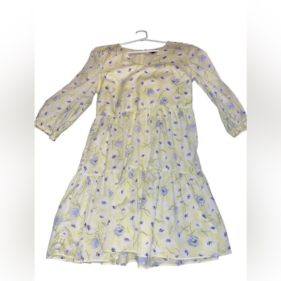 Ann Taylor Factory floral dress lemon/grey long sleeve mini - Picture 5 of 7